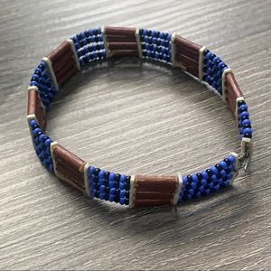 Handmade Artisan African Bracelet Bead Wood Blue